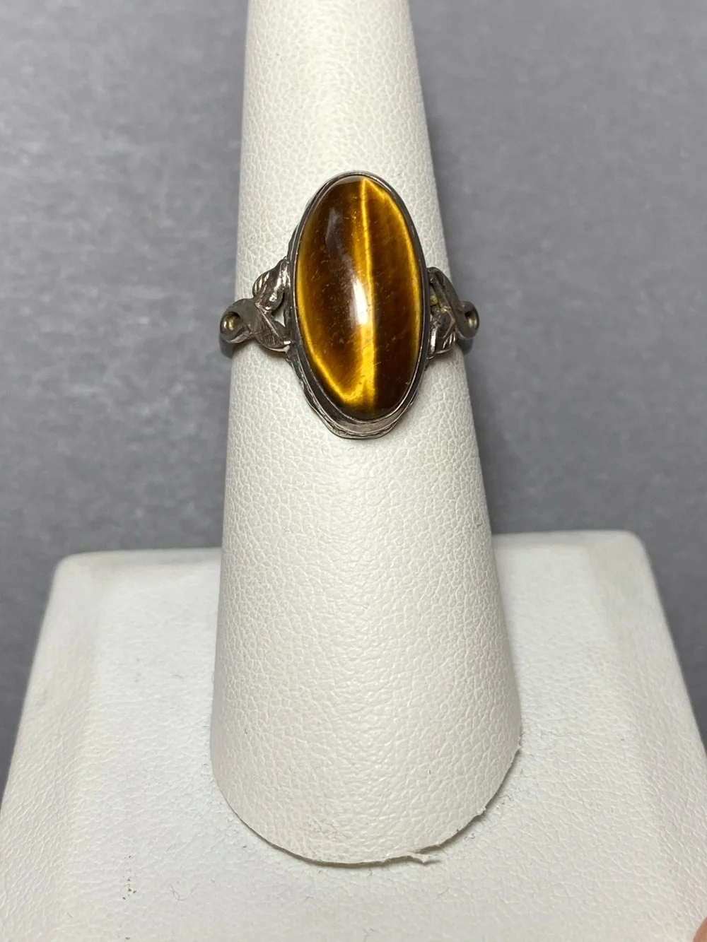 Vintage tigers eye yellow gemstone sterling silver ring size 7